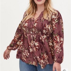 Torrid babydoll twill smocked button down tunic | size 5